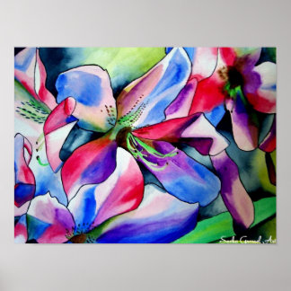Póster Rainbow Azalea flor original de aquarela