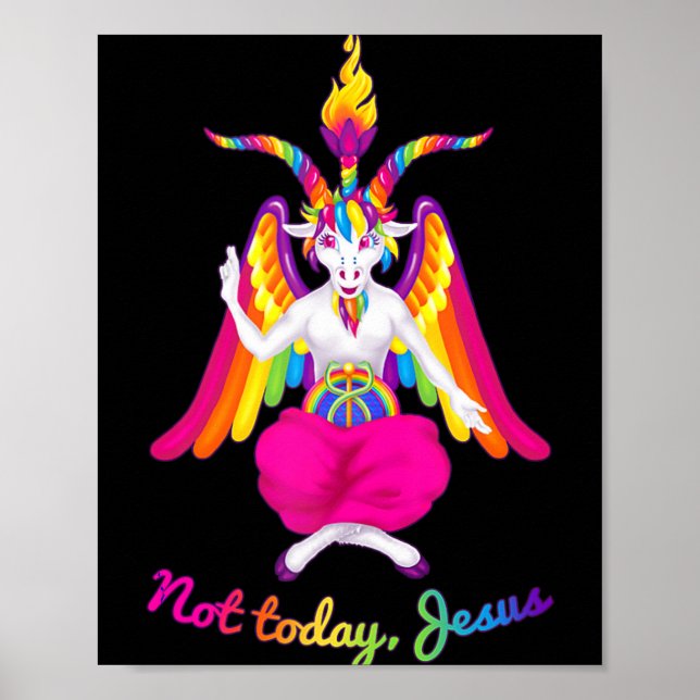 Poster Rainbow Baphomet Não Hoje Jesus Kawaii Satã (Frente)