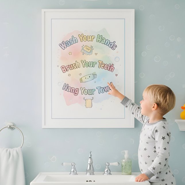 Poster Rainbow Bathroom Rules Kids Bathroom Wall Art (Criador carregado)