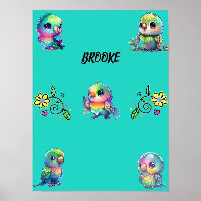 Poster Rainbow Bird e Flores Personalizadas (Frente)