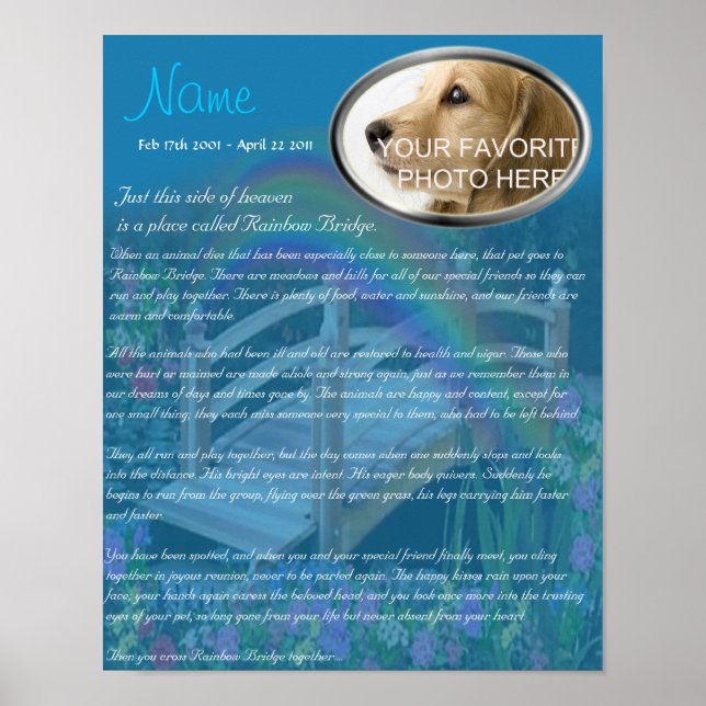 Poster Rainbow Bridge Pet Memorial - Azul (Frente)