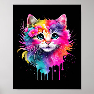 Poster Rainbow Cat A Watercolor Paint Flores Coloridos Cu
