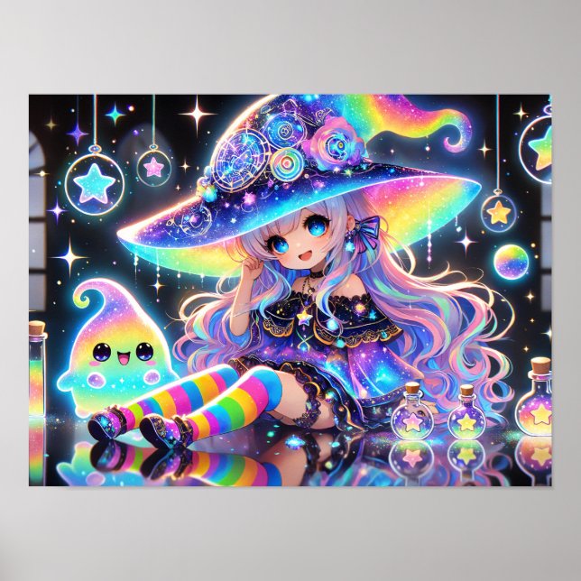 Poster Rainbow Cosmic Witch Whimsical Fantasy (Frente)