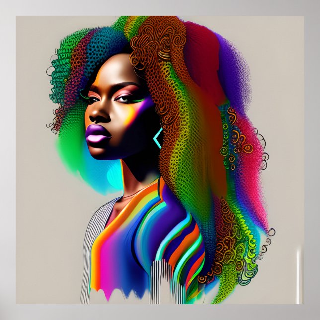 Poster Rainbow Cute Hair Negro Melanina Afro (Frente)