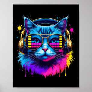 Poster Rainbow Dj Cat Music Lover Para Cat Lover Cat Mãe