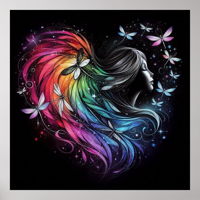 Poster Rainbow Dragonfly Heart (Frente)