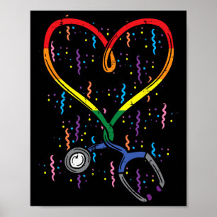 Poster Rainbow Flag Stethoscope Heart Nurse Rn Scrub Gay