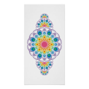 Póster Rainbow Floral Fountain Dot Ornamental Mandala