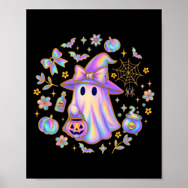 Poster Rainbow Ghost Witirt Cute Pumpkin Cauldron Sp (Frente)