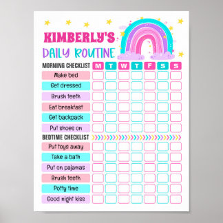 Poster Rainbow Girl Daily Routine, Kid Cotidiano Checlist