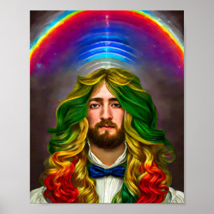 Poster Rainbow Hair Man Of Love Fantasy Surreal LGBTQ Art