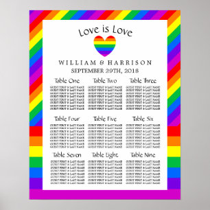 Póster Rainbow Heart Love é Love Wedding Seating Chart