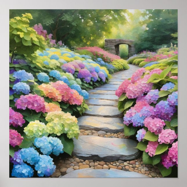 Poster Rainbow Hydrangea Garden Path (Frente)