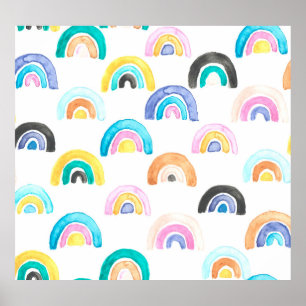 Poster Rainbow infantil, Padrão de Crianças Aquecidas.
