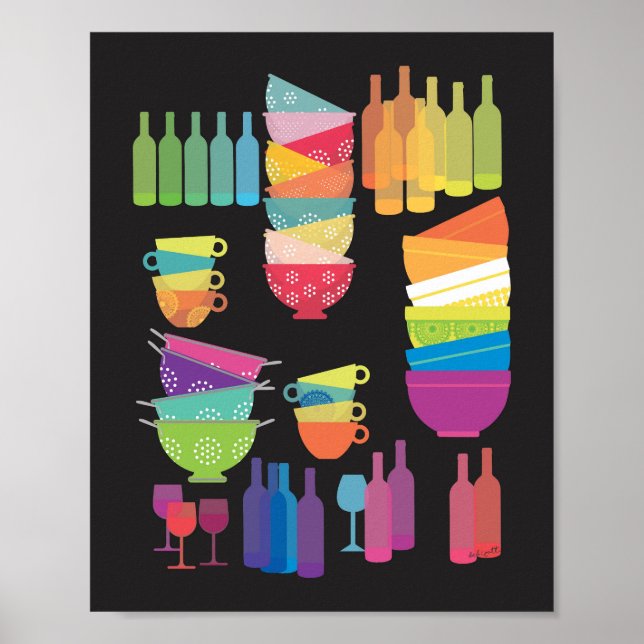 Poster Rainbow Kitchen Mid Century Modern Black Pop Art (Frente)