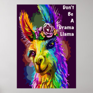 Poster Rainbow Lama - Palavras "Don't a Drama Llama"
