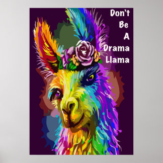 Poster Rainbow Lama - Palavras "Don't a Drama Llama"
