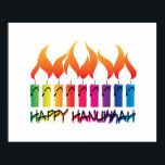 Póster Rainbow Menorah Hanukkah Saudação<br><div class="desc">O estilo contemporâneo menorah candelabrum costumava celebrar o feriado judeu Hanukkah,  também conhecido como o Festival das Luzes.</div>