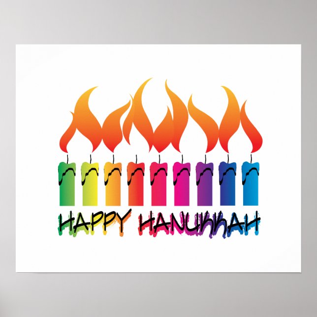 Póster Rainbow Menorah Hanukkah Saudação (Frente)