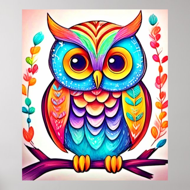Poster Rainbow Owl Perch Art (Frente)