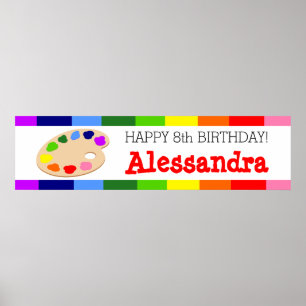 Póster Rainbow Paint Palette Art Birthday Party Banner