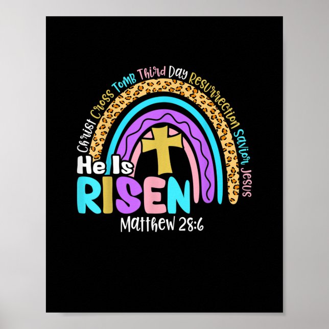 Poster Rainbow Páscoa Trendy Tee Ele É Risen Matthew 28 6 (Frente)