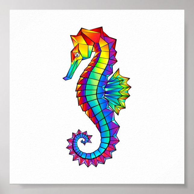 Poster Rainbow Polygonal Seahorse (Frente)