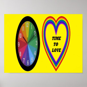 Poster Rainbow Relógio Com Tempo De Coração Par