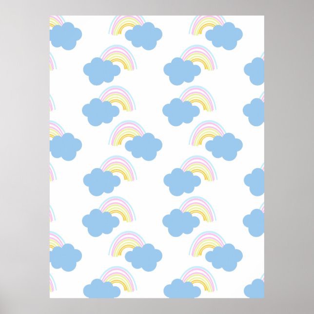 Poster Rainbow Summer Clouds Pastel Scribble Doodle (Frente)