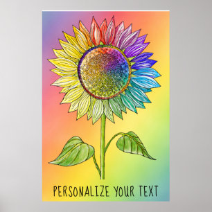 Poster Rainbow Sunflower Art Colorir Summer Floral Orgulh