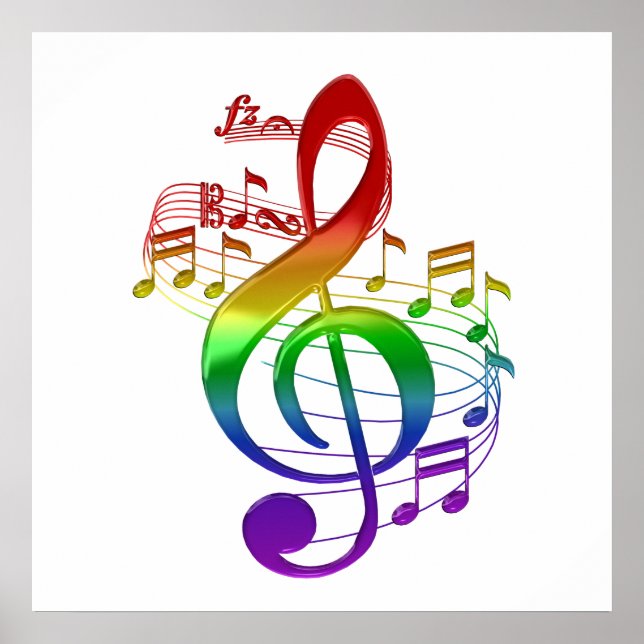 Poster Rainbow Treble Clef e notas de música (Frente)