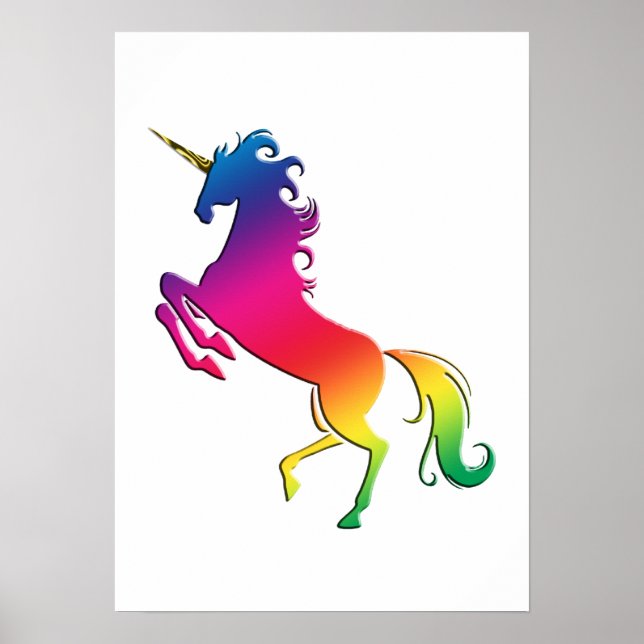 Póster Rainbow Unicorn com Dourado Corno (Frente)