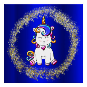 Póster Rainbow Unicorn e Glitter