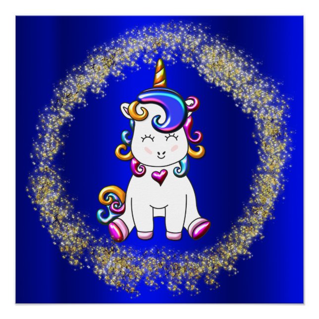 Póster Rainbow Unicorn e Glitter (Frente)