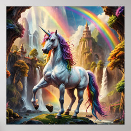 Poster Rainbow Unicorn em frente ao Castelo