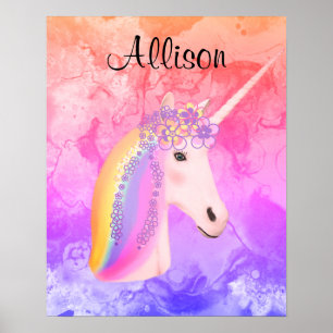 Poster Rainbow Unicorn Watercolor Girls Personalizadas