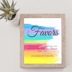 Poster Rainbow Watercolor LGBTQ Casamento Favorece Mesa