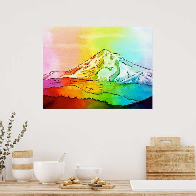 Poster Rainbow Watercolor Monte Hood (Cozinha)