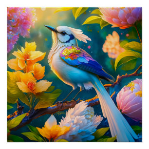 Póster Rainbow Winged Jay Fantasy Bird