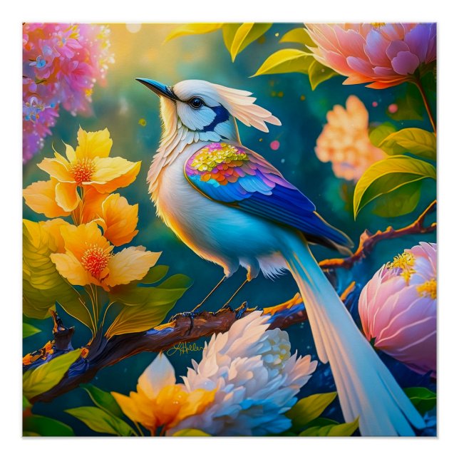 Póster Rainbow Winged Jay Fantasy Bird (Frente)