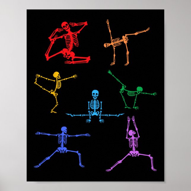 Poster Rainbow Yoga Skeleton Exercício Osso Halloween Par (Frente)