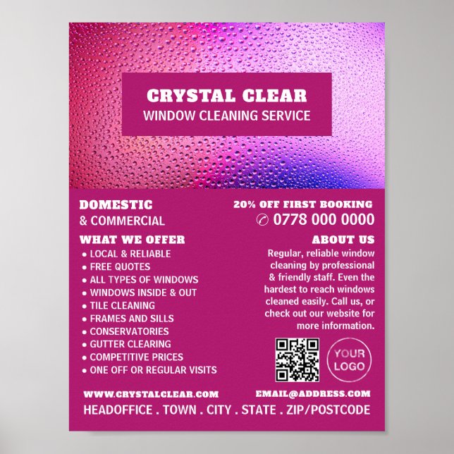 Poster Raindroits, Limpeza de Janelas, Aviso de Serviço d (Frente)