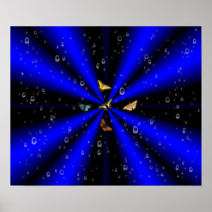 Poster Raindrops and Butterfly on black and blue