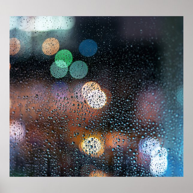 Poster Raindrops, cidade noturna: janela. (Frente)