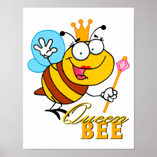 Poster rainha abelha cartoon engraçada com texto