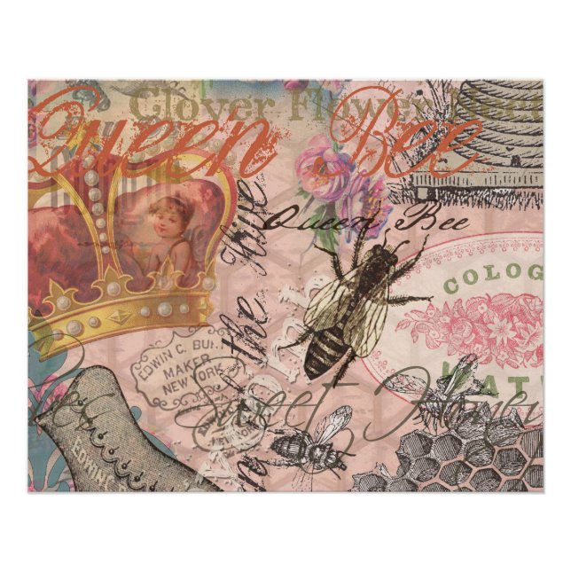 Póster Rainha Abelha Vintage Colagem Bonita (Frente)