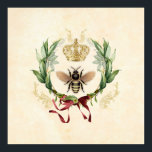 Poster Rainha Botânica Moderna Vintage<br><div class="desc">Modern Vintage Botanical Queen Bee Bee Honey Bee INseto inseto de mel, folhagem retrô elegante, jardim botânico buquê floral floral, folha floral primavera de Verão, luxo ilustrativo de desenho de aquarela, néctar de rainha da arte coroa, beleza bonita de buzz, flor da asa amarela, natureza da melada de ouro, inseto...</div>