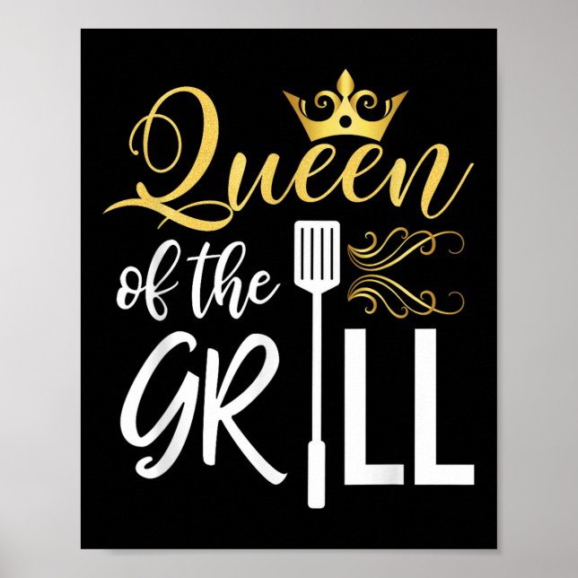 Poster Rainha Da Grelha Engraçada Churrasco-Chef Mulheres (Frente)