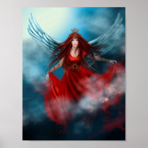 Póster Rainha da mulher com as asas no vestido vermelho