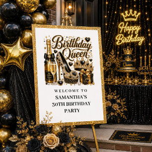 Poster Rainha de Aniversário Bem-vinda Confete Dourado Pr